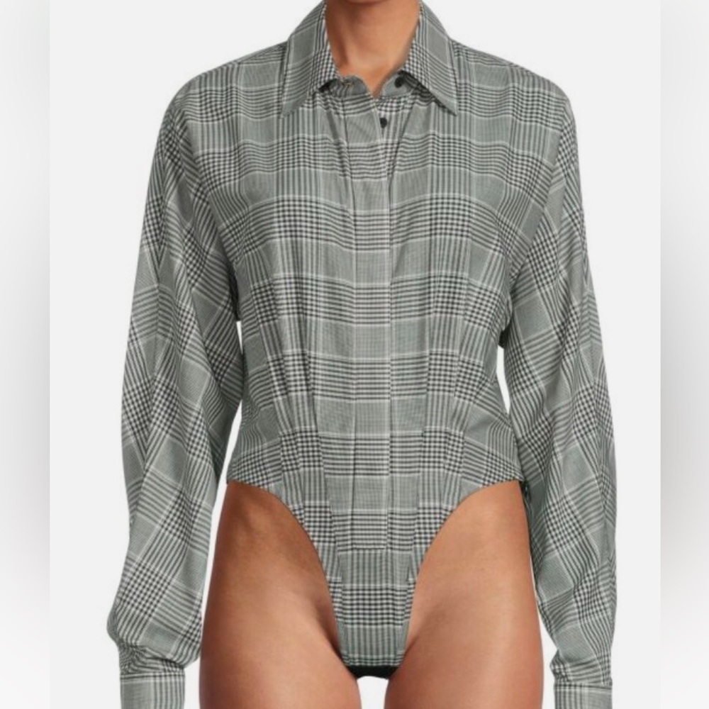 RtA ashlyn Plaid Long Sleeve Bodysuit - Gray